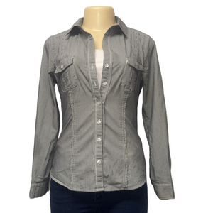 White House Black Market Gray Fitted Long Sleeve Button Down